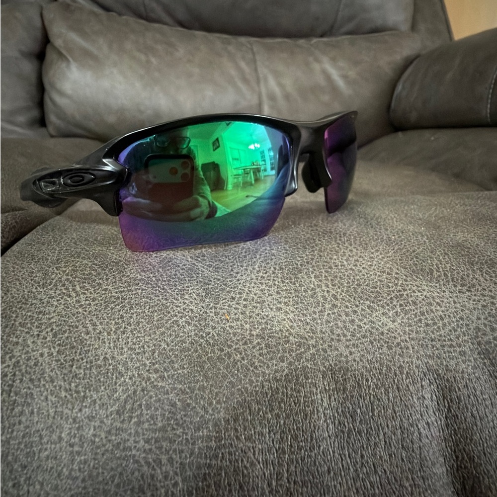 Oakley Black Frame Sunglasses with Green and Purple Iridescent Lenses